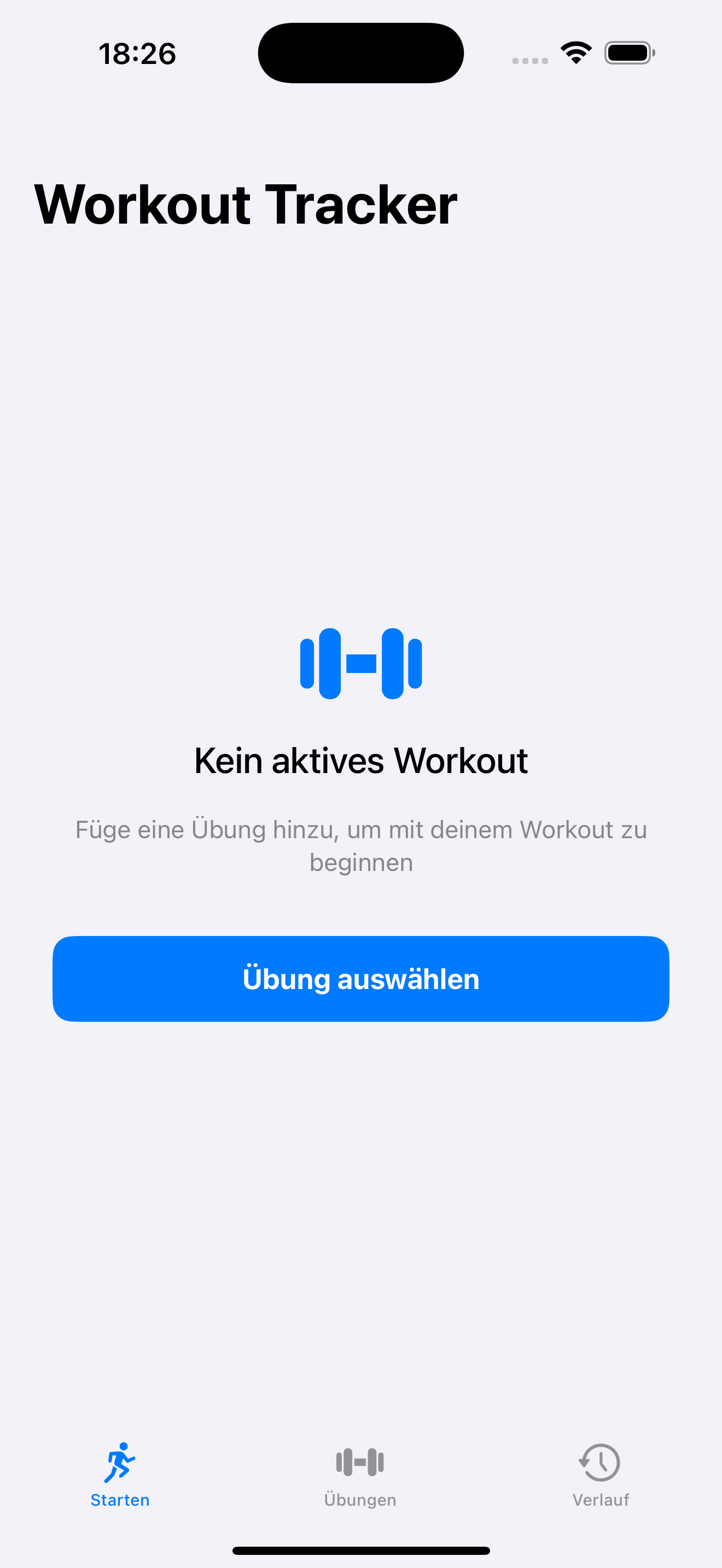 Workout Tracker App - Übersicht der Trainingseinheiten und Kraftübungen